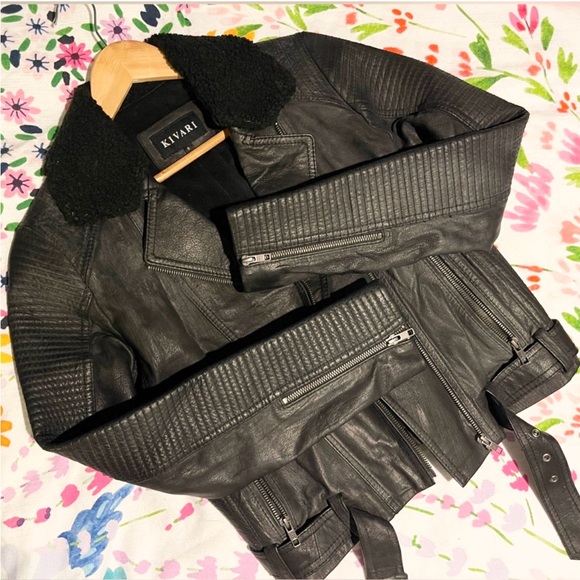Kivari Leather Shearling Moto Jacket - Picture 2 of 9